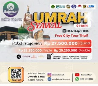 Umroh  Syawal , Paket Istiqamah ,  Free Thaif, Btt – Duta Sahara, 9 hari, Keberangkatan 5 dan 13 April 2025 